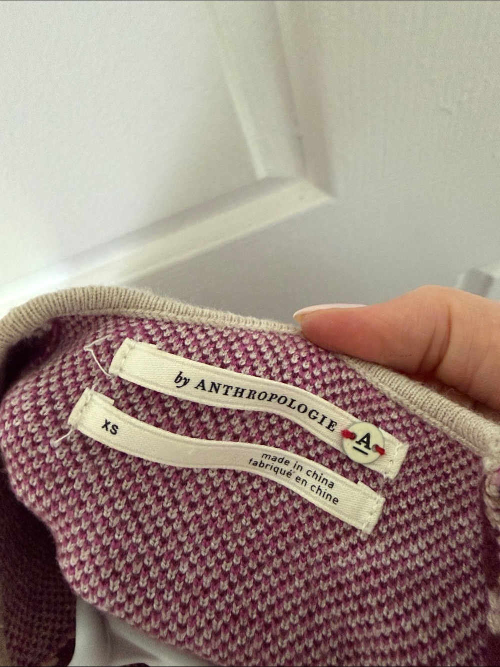 Anthropologie Beige Sweater with Pink Floral Jacquard - Picture 3 of 3